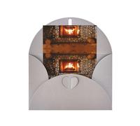 Elegante biglietto di auguri grigio con stampa natalizia con camino, con busta abbinata, design benedetto per compleanno, matrimonio