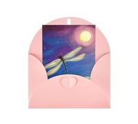 Elegante biglietto di auguri rosa con busta abbinata - stampa con libellula in bianco per compleanno, San Valentino, matrimonio