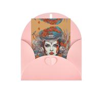 Elegante biglietto di auguri rosa con buste abbinate - Stampa con immagine della regina bianca benedetta per compleanno, matrimonio, San Valentino