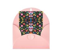 Elegante biglietto di auguri rosa - Sugar Horror Skull and Flowers Print Blank Blessed Gold Seals Card per compleanno, matrimonio, San Valentino