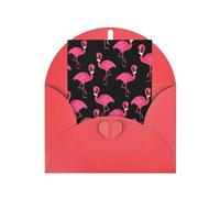 Elegante biglietto di auguri rosso con busta abbinata, con stampa di fenicotteri rosa, per compleanno, San Valentino, matrimonio