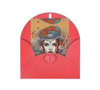 Elegante biglietto di auguri rosso con buste abbinate, stampa con immagine della regina in bianco, per compleanno, matrimonio, San Valentino