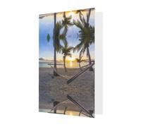 Elegante biglietto di auguri rosso - Paradise Beach Palm Trees stampa vuota benedetto oro sigilli d'oro biglietto per compleanno, matrimonio, San Valentino