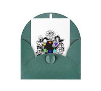 Elegante biglietto di auguri verde scuro con stampa sotto coda con busta abbinata, design benedetto bianco per compleanno, matrimonio