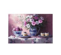 Elegante Blu Bianco Floreale Dessert Natura Morta Puzzle Puzzle di Legno Cool Brain Games per Anziano 1000 Piecing
