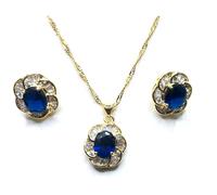 Elegante Blu Cz Placcato Oro Donna Collana/Orecchini Gioielli Set-Cluster Stile