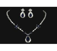 Elegante Blu Cz Placcato Oro Donna Collana/Orecchini Gioielli Set-Teardrop A