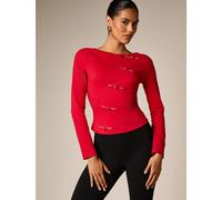 Elegante blusa aderente con scollo a barca e maniche lunghe, con chiusure decorative a bottone frog e dettagli ispirati al cheongsam L,M,S,XSNataleTessuto in maglia