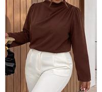 Elegante blusa marrone da donna stile anni '20, formale da ufficio, vintage, pullover, maniche lunghe con volant sulle spalle e maniche a petalo, per autunno, Festa degli Insegnanti 0XL,1XL,2XL,3XL,4X