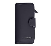 Elegante borsa a portafoglio in pelle lunga in tinta unita con cerniera, per tessere e documenti d'identità, da donna, antiurto, colore nero, taglia unica