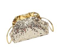Elegante borsa a tracolla ascellare con paillettes, per feste serali, balli, eventi, con tracolla regolabile e design a volant, Oro, 22.50×7×15cm