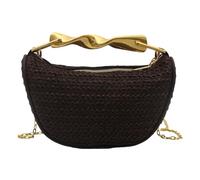 Elegante borsa a tracolla da donna in paglia con manico in metallo, chiusura a cerniera, borsa a tracolla estiva da spiaggia borsa a tracolla in paglia, Caff, 210.00x65.00x135.00mm/8.27x2.56x5.31inch