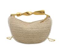 Elegante borsa a tracolla da donna in paglia con manico in metallo, chiusura a cerniera, borsa a tracolla estiva da spiaggia borsa a tracolla in paglia, bianco, 210.00x65.00x135.00mm