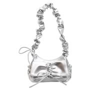 Elegante borsa a tracolla da donna, piccola borsa quadrata con fiocco, elegante borsa da donna per tutti i giorni, viaggi, feste o uso casual, borsa a tracolla da donna alla moda, Argento