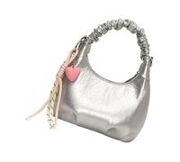 Elegante borsa a tracolla in pelle PU che combina stili retrò e borse a tracolla di lusso increspate sotto le ascelle borsa per l'uso quotidiano borsa a tracolla per tutti i giorni, Argento, One Size