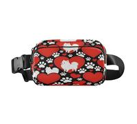 Elegante borsa a tracolla marsupio per piccoli uomini d'affari bianchi amanti dei cani cuore rosso borsa a tracolla con tracolla regolabile mini per ciclismo escursionismo palestra