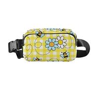 Elegante borsa a tracolla per uomo e donna, grande capacità, con cerniera, con cinghia regolabile, per shopping, sport, lavoro, api, felice, buona fortuna e margherite, a scacchi, Carino api felici