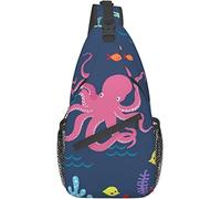 Elegante Borsa a Tracolla Polpo Cartone Animato Subacqueo Animale Marino Pesce Oceano Profondo Tartaruga Marina Gamberetti Blu, Zaino a Tracolla Borsa sul Petto Regolabile Leggero Zainetto Casual per