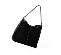 Elegante borsa a tracolla spaziosa in stile coreano vintage con finitura scamosciata, borsa casual da donna, borsa a tracolla in pelle scamosciata per uso quotidiano, Nero