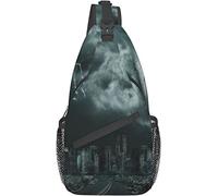 Elegante borsa a tracolla sul petto 3D Tornado Hurricane's Destruction Città fittizia con detriti volanti e strutture che crollano, zaino a tracolla Borsa a tracolla regolabile Zaino casual leggero