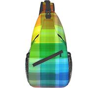 Elegante Borsa a Tracolla sul Petto Arcobaleno Vintage Design Scozzese Retrò Quadrati a Scacchi Motivo Geometrico Colorato Arcobaleno, Zaino a Tracolla Borsa sul Petto Regolabile Leggero Zaino Casual