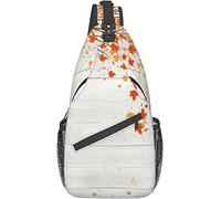 Elegante Borsa a Tracolla sul Petto Autunno Autunno Foglie d'Acero Cardinale su Legno Grigio Muro del Fienile di Campagna, Zaino a Tracolla Borsa sul Petto Regolabile Leggero Zainetto Casual p