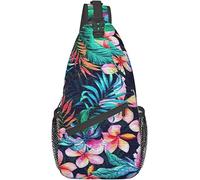 Elegante borsa a tracolla sul petto Bellissimo colore brillante foglie e fiori tropicali, zaino a tracolla Borsa a tracolla regolabile Leggero zainetto casual per uomo Donna Sport all'aria aperta Bici
