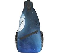 Elegante Borsa a Tracolla sul Petto Cielo Notturno con Stelle Luna Piena Universo Spazio Corpi Celesti Serata Romantica, Zaino a Tracolla Borsa sul Petto Regolabile Leggero Zainetto Casual per Uomo Do