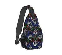 Elegante borsa a tracolla sul petto compatibile con lo zaino a tracolla a tracolla colorato Sugar Skull per donna, sacca da palestra regolabile e confortevole, zainetto antifurto per escursioni in bic