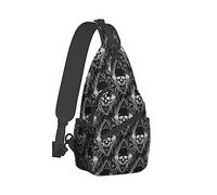 Elegante borsa a tracolla sul petto compatibile con lo zaino a tracolla a tracolla per teschi morti fiori rosa peonia nera per donna, sacca da palestra regolabile e confortevole, antifurto ciclismo vi