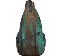 Elegante borsa a tracolla sul petto Country Rustic Distressed Teal Green Barn Wood, zaino a tracolla a tracolla Borsa sul petto regolabile Zaino casual leggero per uomo Donna Sport all'aria aperta Cic