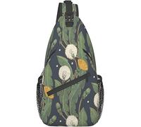 Elegante borsa a tracolla sul petto Dente di leone bianco giallo sotto la stampa di una notte d'estate, zaino a tracolla a tracolla Borsa sul petto regolabile Zainetto casual leggero per uomo Donna Sp