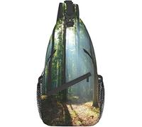 Elegante borsa a tracolla sul petto Forest Morning Haze City Park Ecologia Escursionismo Destinazione di viaggio Scenario Foto, Zaino a tracolla Borsa a tracolla regolabile Leggero Zaino casual per uo