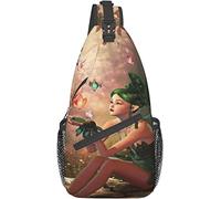 Elegante borsa a tracolla sul petto Grafica computerizzata 3D di una fata e farfalle volanti, zaino a tracolla Borsa a tracolla regolabile Zaino casual leggero per uomo Donna Sport all'aria aperta
