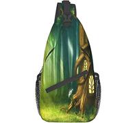 Elegante borsa a tracolla sul petto Magico scenario fiabesco della casa sull'albero, zaino a tracolla a tracolla Borsa sul petto regolabile Zainetto casual leggero per uomo Donna Sport all'aria aperta