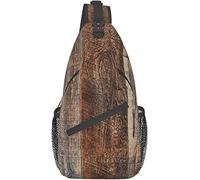 Elegante borsa a tracolla sul petto Modello di giunzione in legno marrone vintage, zaino a tracolla Borsa a tracolla regolabile Zaino casual leggero per uomo Donna Sport all'aria aperta Bicicletta Arr