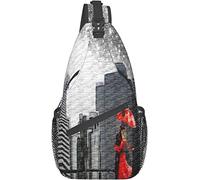 Elegante borsa a tracolla sul petto Ombrello Via Lattea Stelle Vista Nero Rosso Pastello Amore Bianco Città Abito moderno, Zaino a tracolla Borsa a tracolla regolabile Leggero Zaino casual Unisex