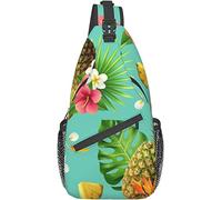 Elegante borsa a tracolla sul petto Pino realistico Fiori tropicali Foglie Frutta, Zaino a tracolla Borsa a tracolla regolabile Zaino casual leggero per uomo Donna Sport all'aria aperta Bicicletta Arr