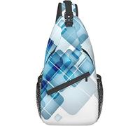 Elegante borsa a tracolla sul petto Quadrati di colore blu astratto con bordi e linee arrotondati Tema della tecnologia digitale moderna, zaino a tracolla a tracolla Borsa sul petto regolabile Leggero