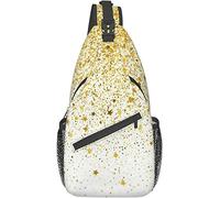 Elegante Borsa a Tracolla sul Petto Texture Astratta Oro Glitter su Sfondo Bianco Come Esplosione di Coriandoli, Zaino a Tracolla Borsa a Tracolla Regolabile Leggero Zainetto Casual per Uomo Donna