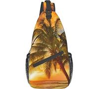 Elegante borsa a tracolla sul petto The Sea Golden Beach Under Sunset Palm Tree, zaino a tracolla a tracolla Borsa sul petto regolabile Zainetto casual leggero per uomo Donna Sport all'aria aperta Cic