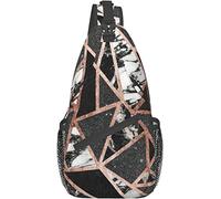 Elegante borsa a tracolla sul petto Triangolo geometrico in marmo glitter oro rosa moderno, zaino a tracolla a tracolla Borsa sul petto regolabile Zainetto casual leggero per uomo Donna Sport all'aria