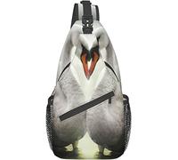 Elegante borsa a tracolla sul petto Two Swans in Love in The Green Water of The Pond, zaino a tracolla regolabile Borsa sul petto regolabile Zainetto casual leggero per uomo Donna Sport all'aria apert