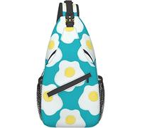 Elegante borsa a tracolla sul petto Uova fritte Colazione Teal Cucina Boho Pantaloni a vita bassa Dormitorio Cute Teen Cooking Cafe Dine, Zaino a tracolla Borsa a tracolla regolabile Leggero Zainetto
