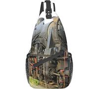Elegante borsa a tracolla sul petto Vecchia locomotiva Treno a vapore antico Binari della ferrovia vintage, Zaino a tracolla a tracolla Borsa sul petto regolabile Leggero Zaino casual per uomo