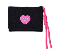 Elegante borsa corta in PU con combinazione di colori caramella tasche per carte integrate e finestra di identificazione trasparente per le donne portafoglio carino alla moda per ragazze, Nero