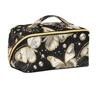 Elegante borsa cosmetica nera della farfalla della perla con i divisori borsa cosmetica impermeabile per la borsa con scomparti e maniglia