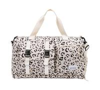 Elegante borsa da palestra con stampa leopardata di mucca in tessuto Oxford resistente all'acqua, scomparti funzionali per nuoto, allenamento, viaggi, borsa da viaggio essenziale resistente all'acqua