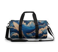 Elegante borsa da palestra da viaggio con balena sopra onde blu profonde per donne e uomini, borsa da viaggio cilindrica borsa da allenamento sportiva con tracolla