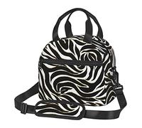 Elegante borsa da pranzo con stampa animalier bianca zebra in oro nero, borsa termica riutilizzabile con borsa termica resistente con tracolla